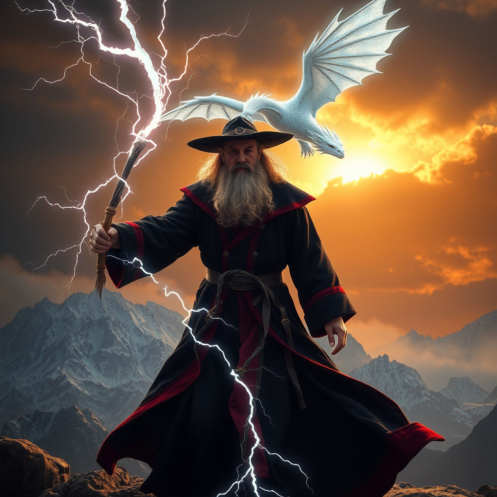 Wizard Casts Lightning as Dragon Flies: 8K Fantasy