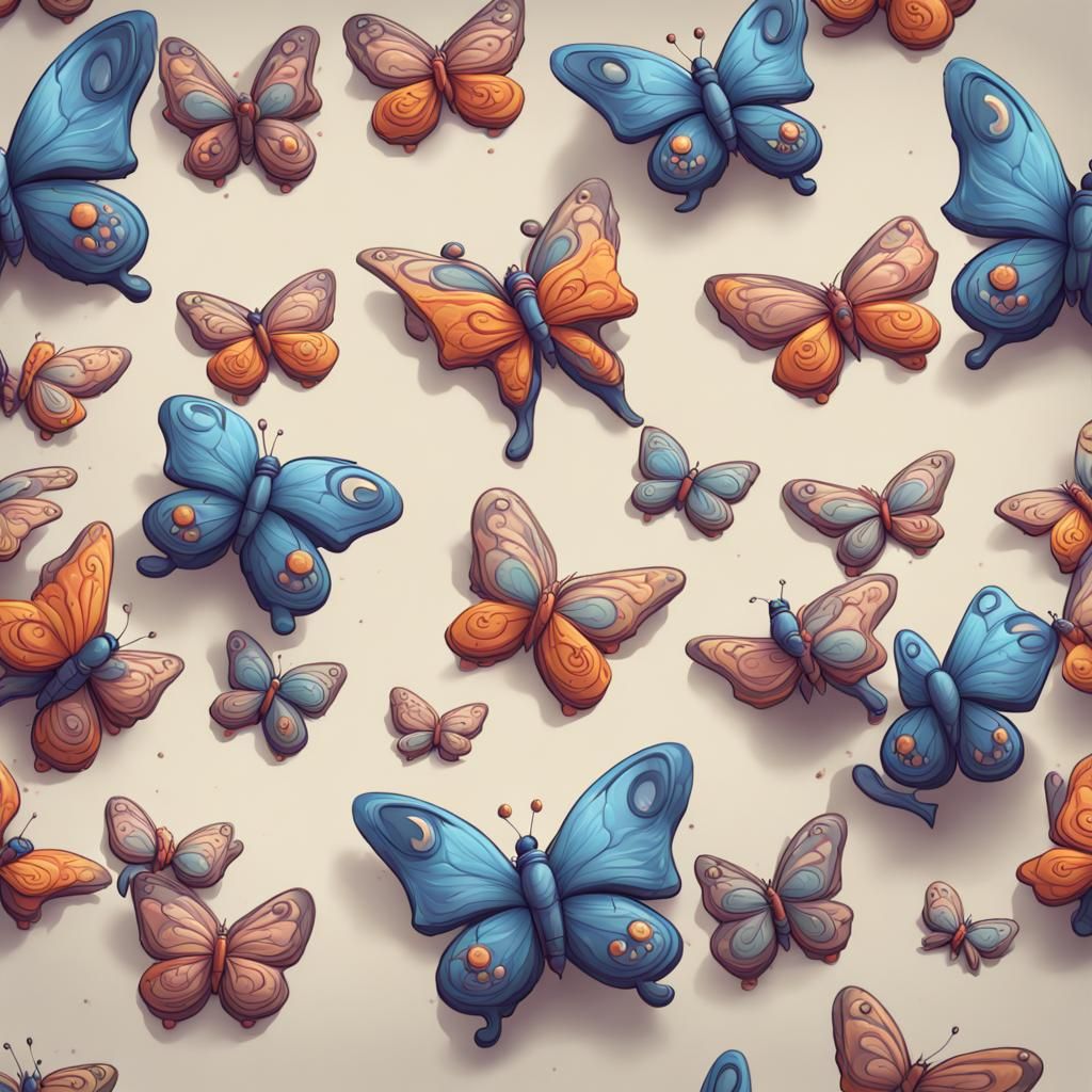 Cartoon Butterflies T-Shirt Design in Matte Painting Style