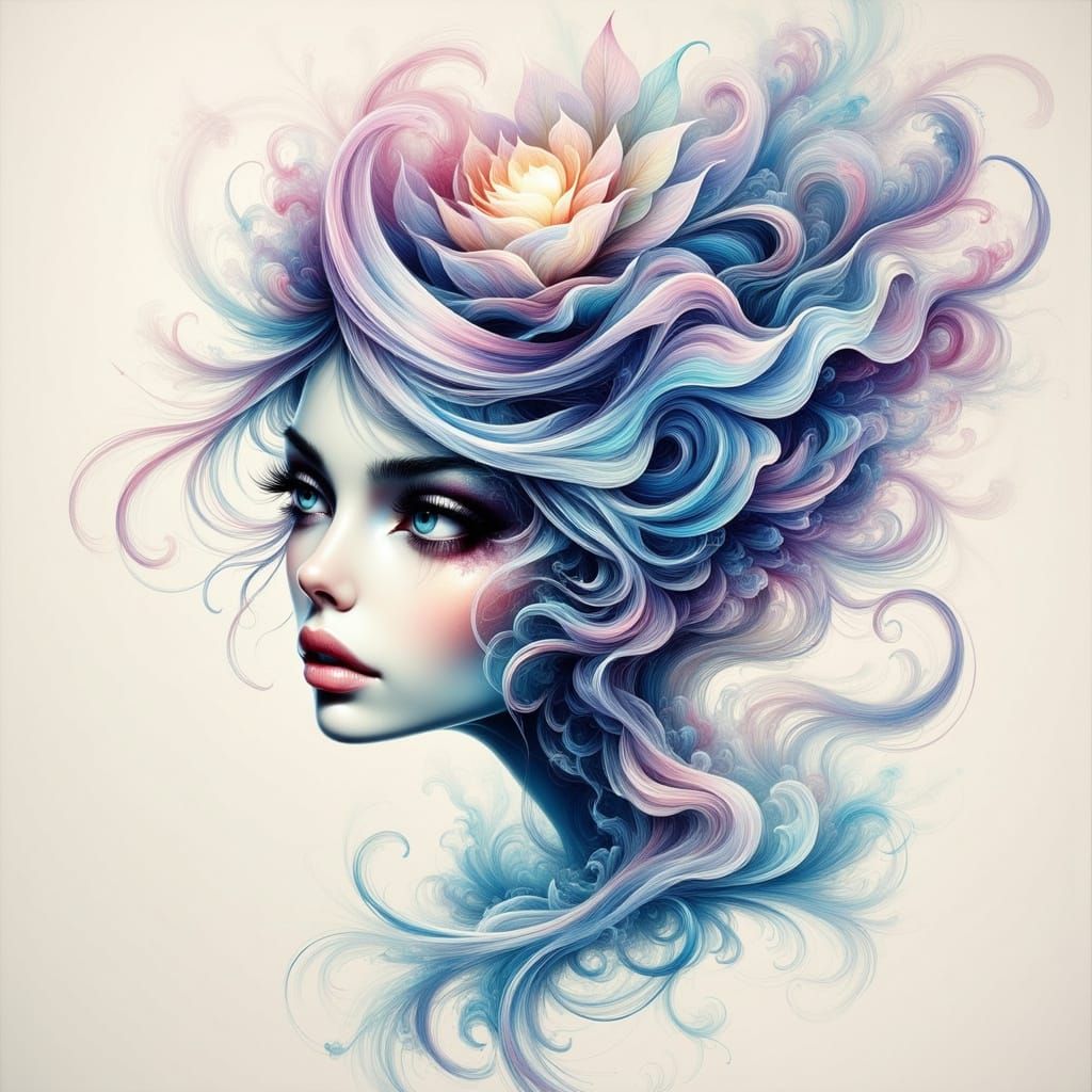 Ethereal Creature in Dreamy Landscape, Ink Collography Style