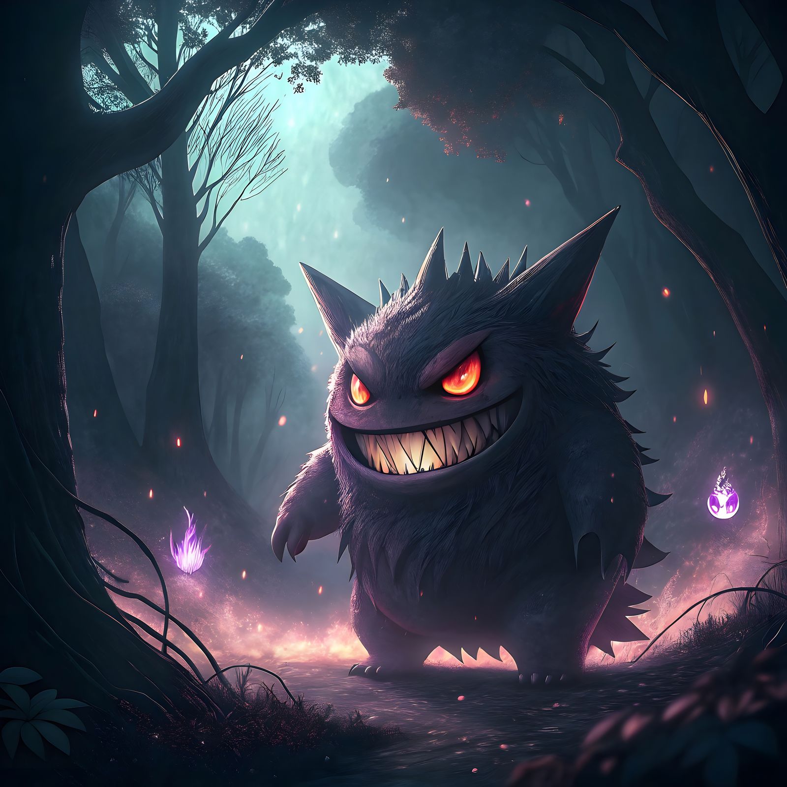 Menacing Gengar in Gothic Horror Style