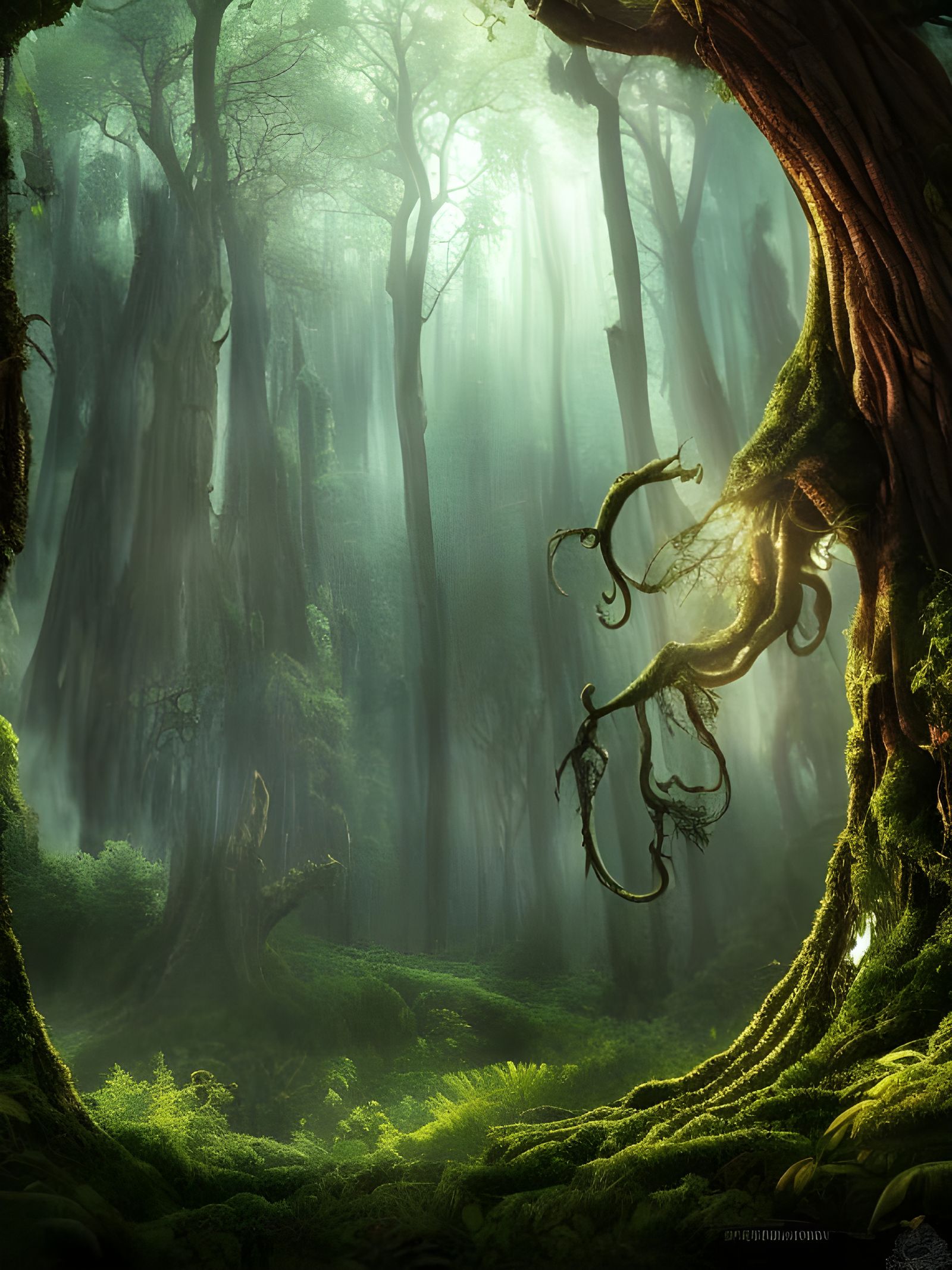 Enchanted Forest with Mythical Creatures: Digital Matte Pain...