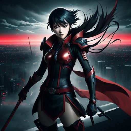 Ryuko Matoi Ready to Fight in Dystopian Cityscape