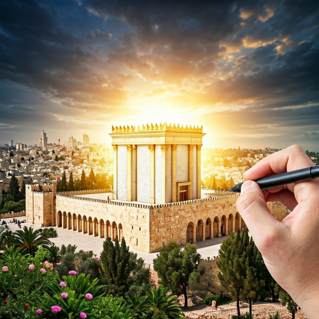 Hand Draws Jerusalem Temple in Fantastic Scene