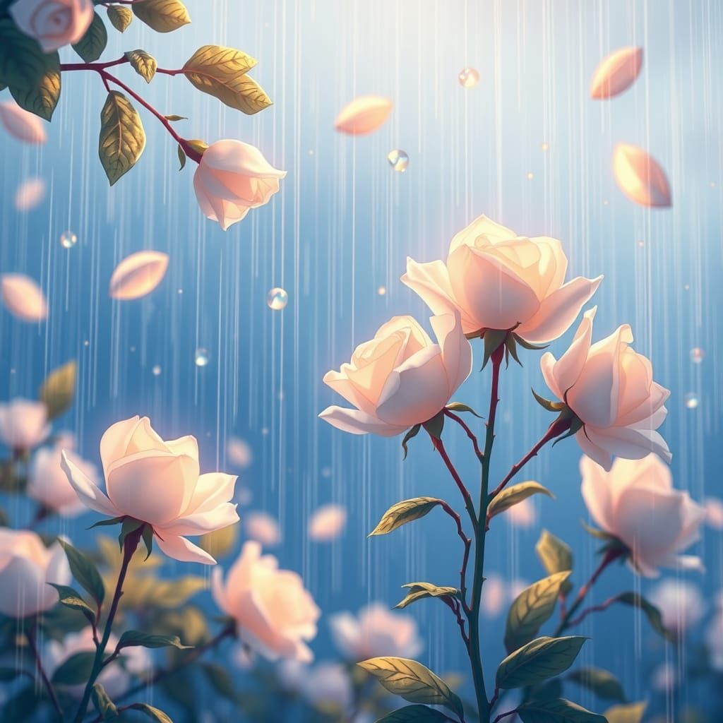 White Roses Rain in Anime Style