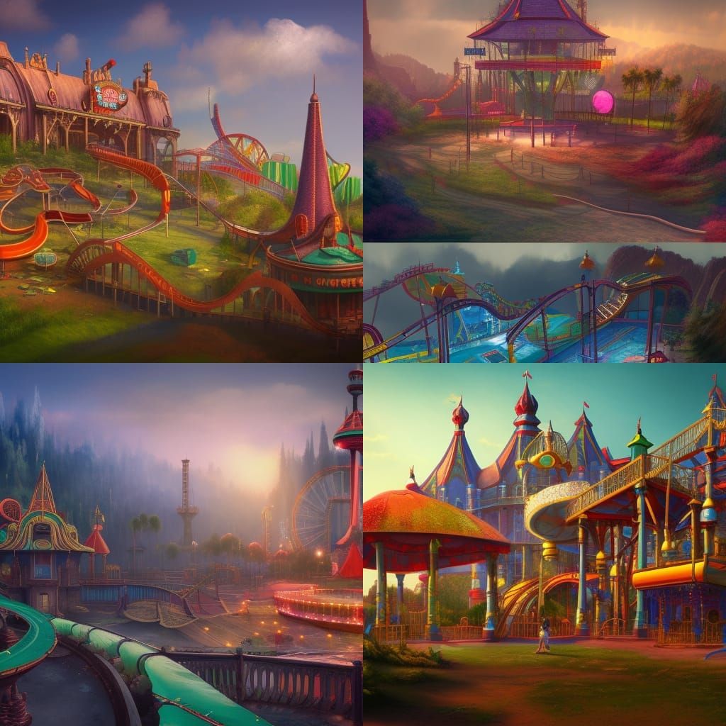 Deserted Amusement Park in Detailed Matte Painting