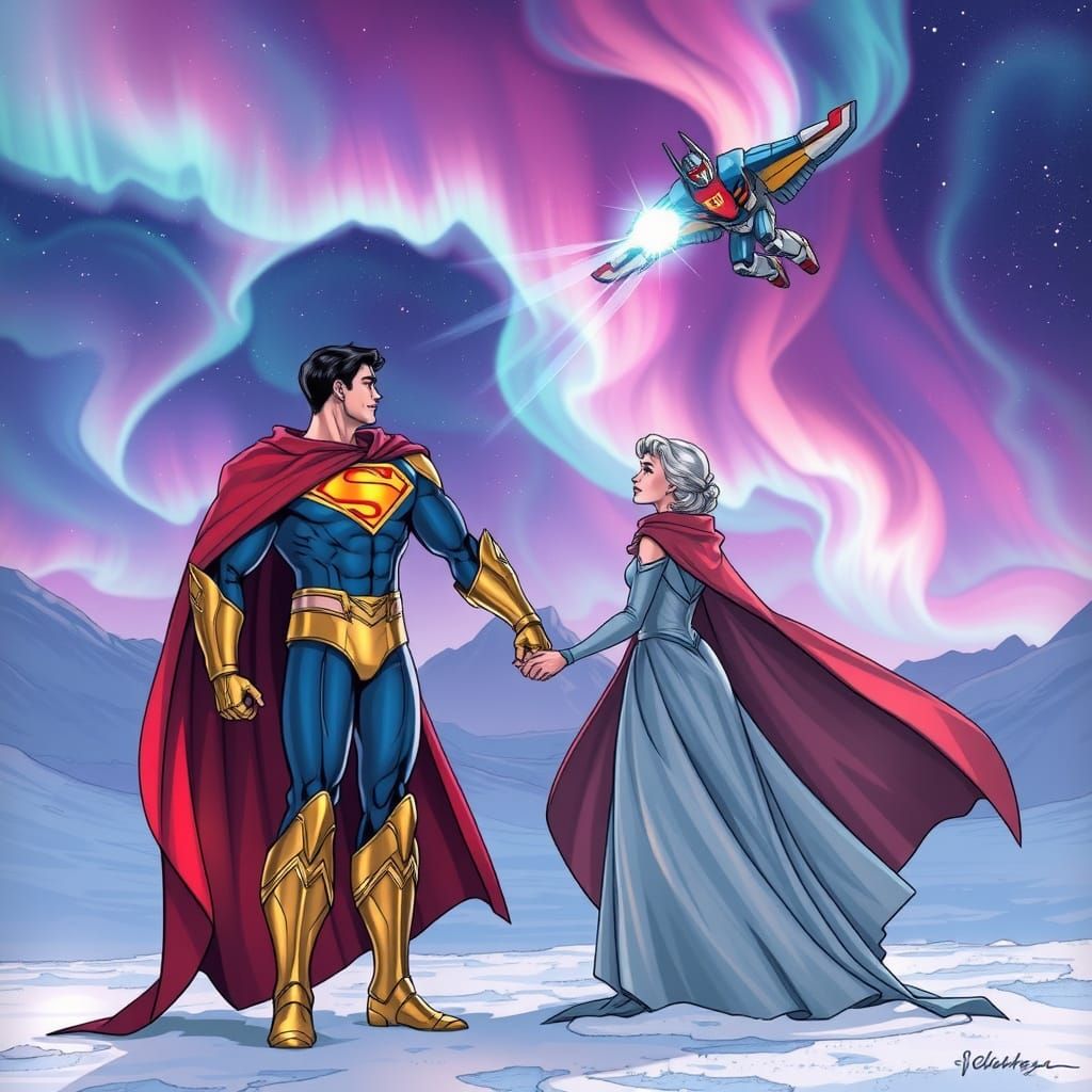 Superboy-Prime and Elsa in Frozen Tundra, Comic Art