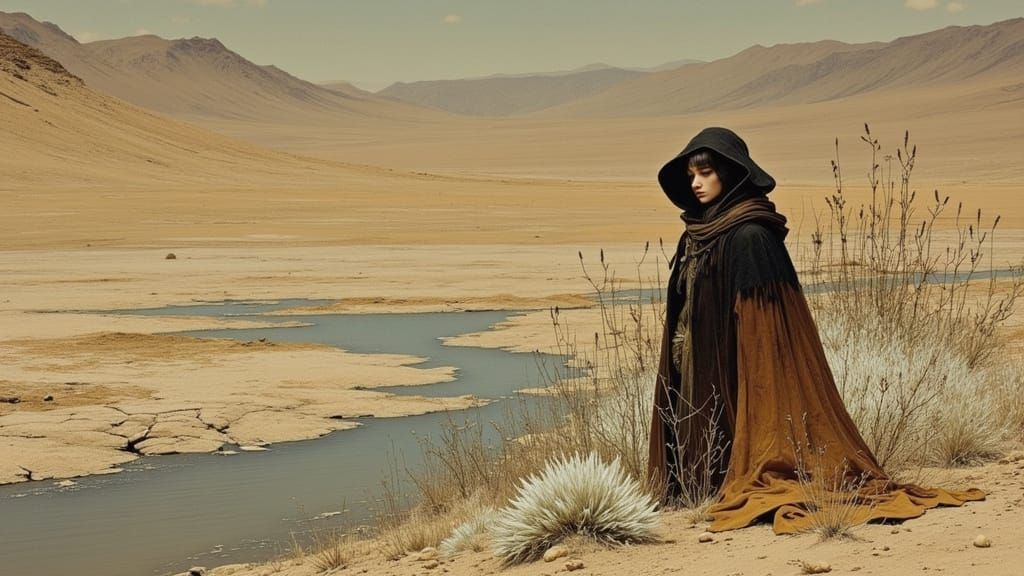 Girl in Alien Desert Landscape Inspired by Rothko