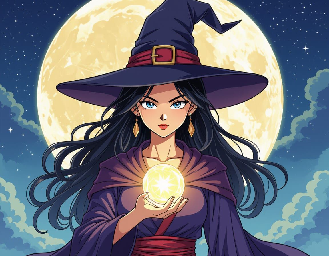 Mystic Witch Woman in Dragon Ball Manga Style
