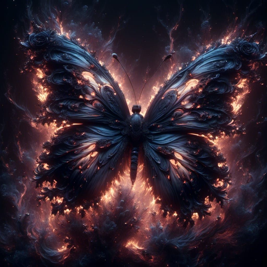 Blooming Flaming Butterfly with Black Sparkle Effect