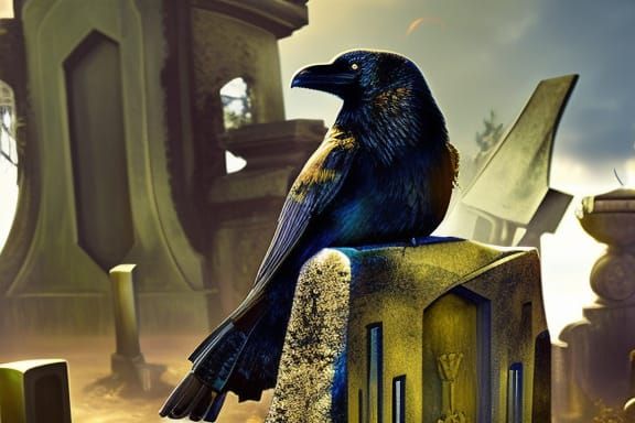Raven on Gravestone: Detailed Matte Painting