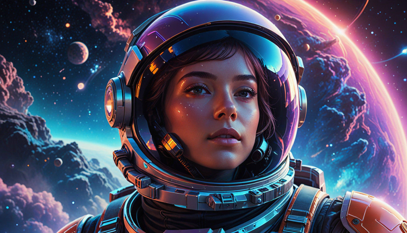 Surreal Astronaut in Dreamy Neon Nebula Landscape