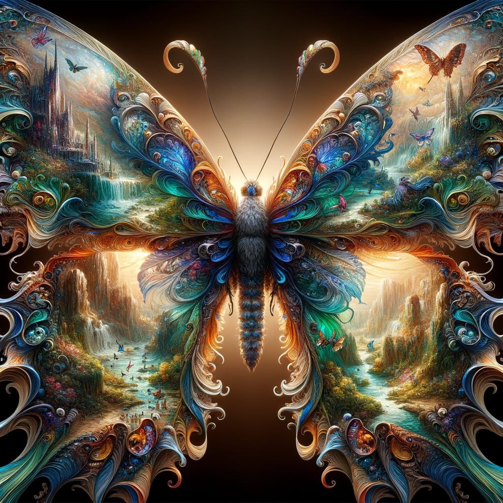 Fantasy Butterfly with Intricate Wing Scenes