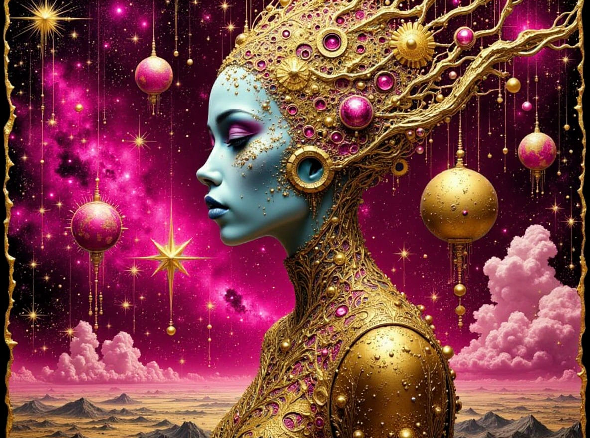 Ethereal Alien Portrait in Art Nouveau Rococo Style