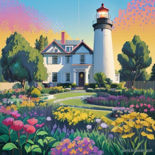Neo-Impressionist Lighthouse in Fauvist Garden