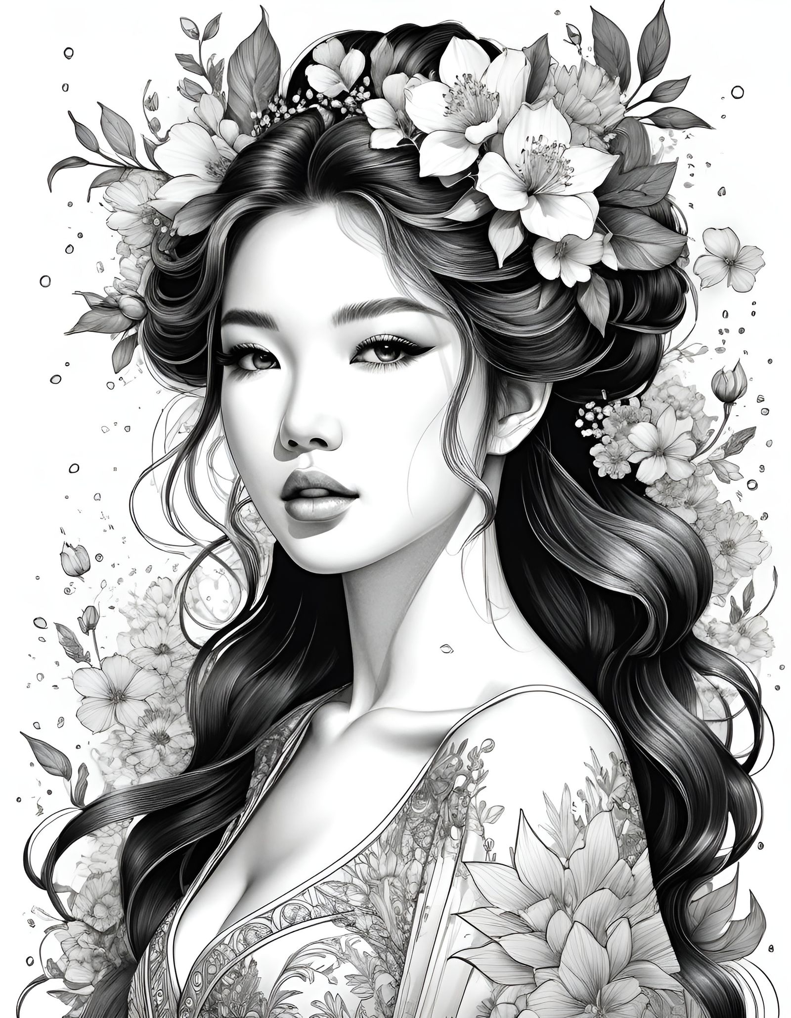 Flower Goddess, Graphic Pen and Ink illustration