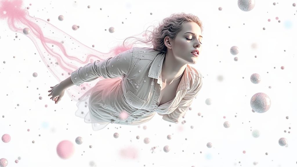 Stunning Woman Levitates Among Stars in Retro-Futuristic Sty...