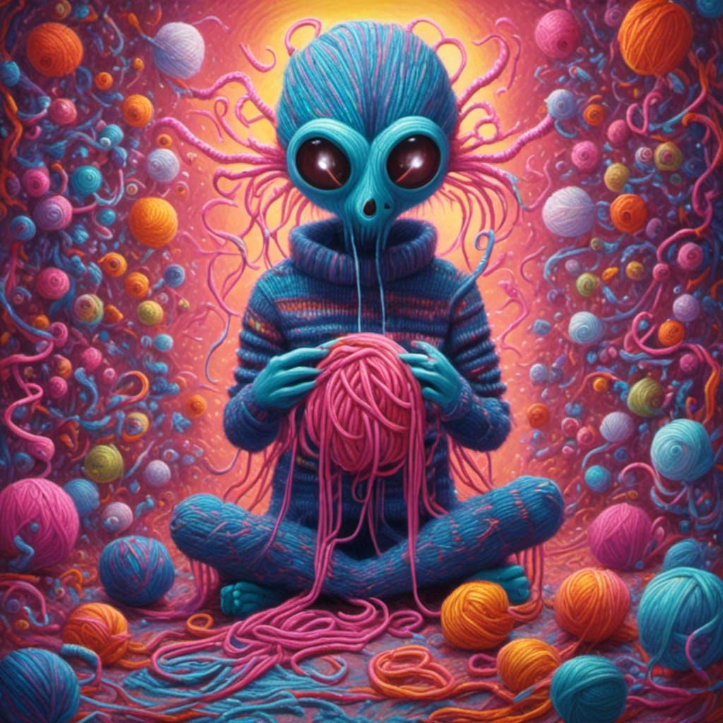 Yarn Monster Knitting: A Pop Surrealism Scene