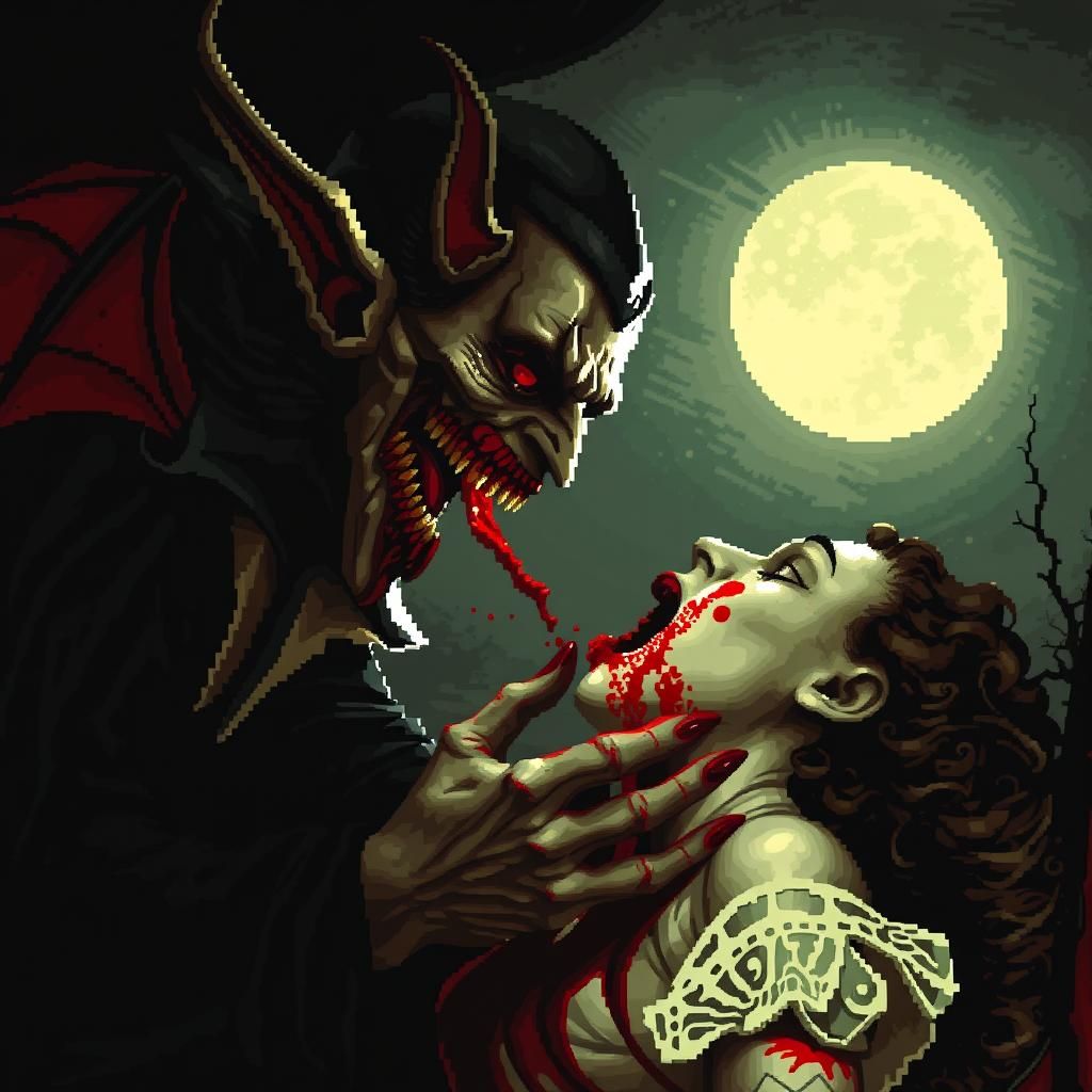 Pixelated Vampire Attack in Pixel Art Style