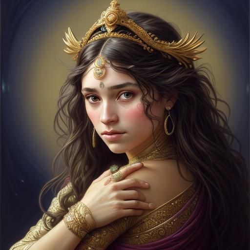 Portrait of Woman with Golden Headpiece, Digital Art