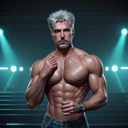 Silver Fox Rock Star in Synthwave Neon Style