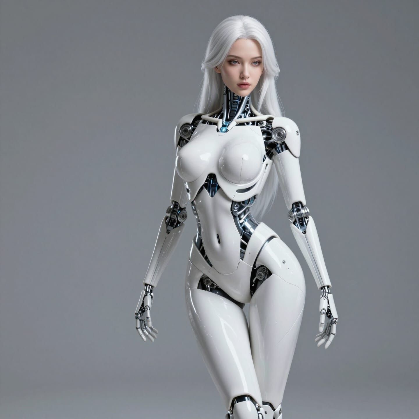 Curvy Cyborg Woman in Glossy White Enamel