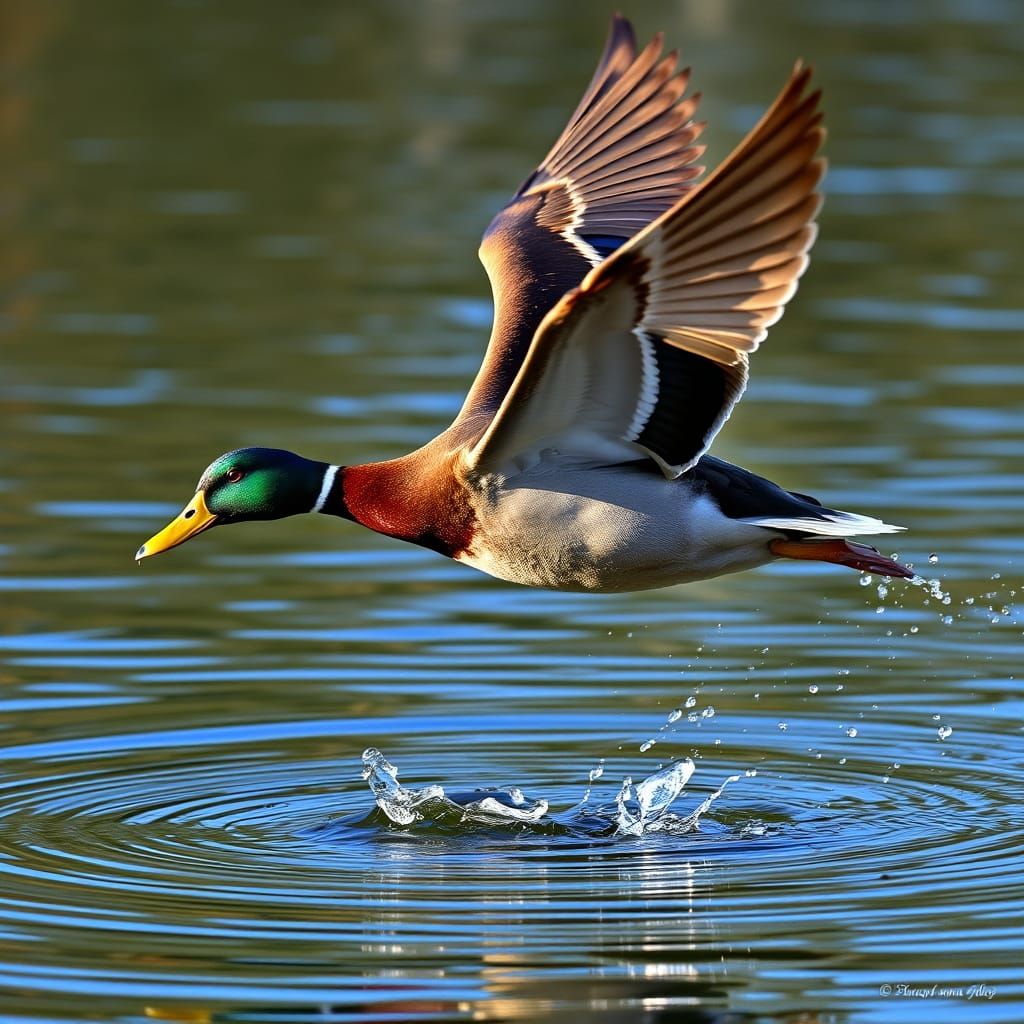 Wild Goose Takes Flight Over Calm Water