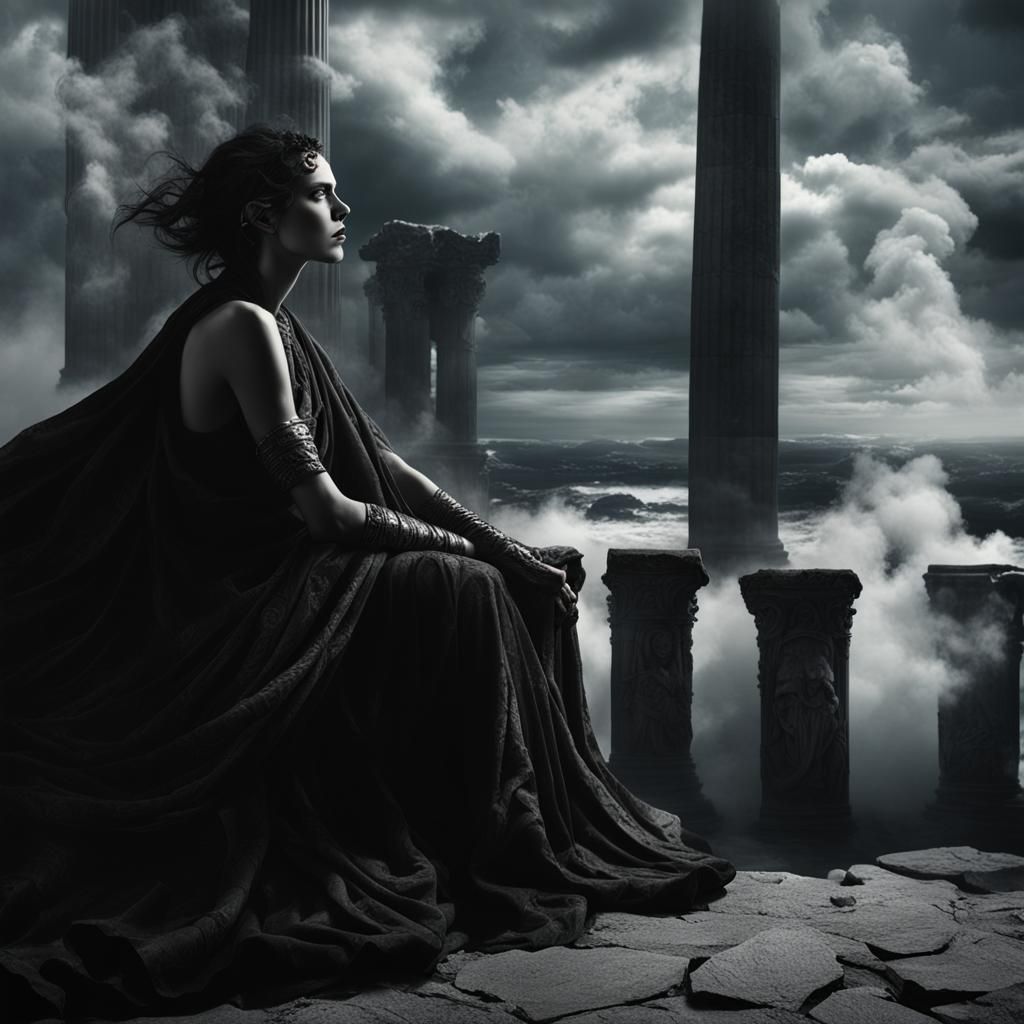 Gothic Model with Roman Ruins in Amber Light