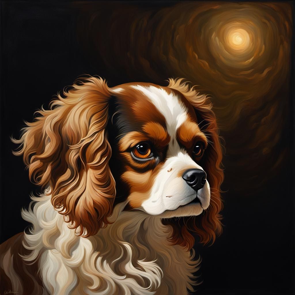 Cavalier King Charles Spaniel Portrait in Rembrandt Style