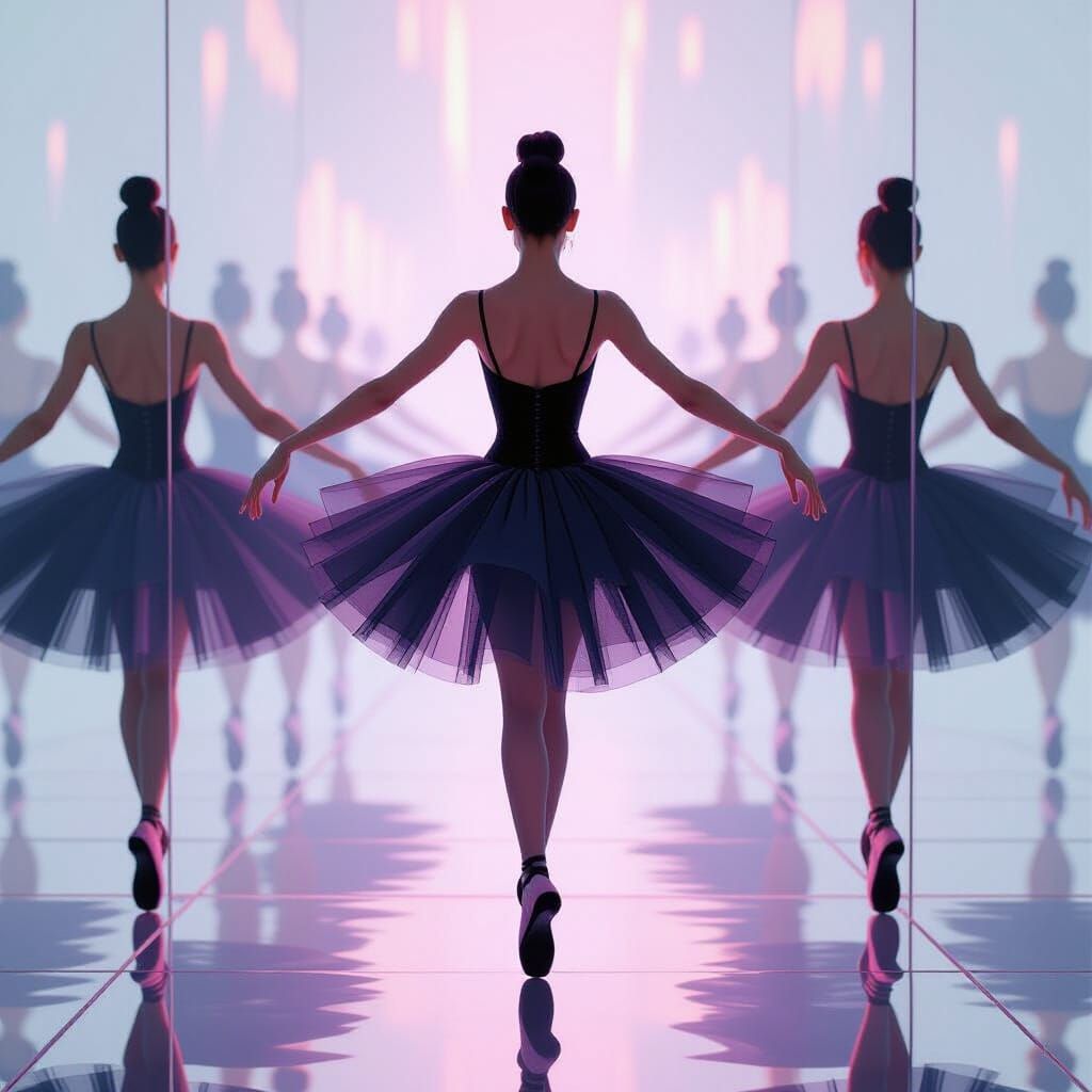Dynamic Black and Pink Ballerina in Mirrored Symmetry