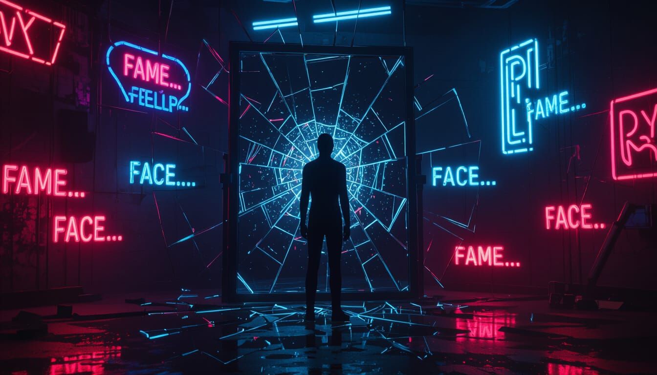 Faceless Figure in Neon Room, Cyberpunk Style