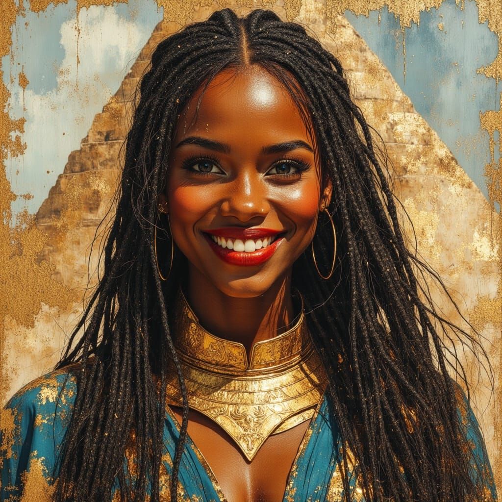 African Warrior Goddess in Oil Painting Style