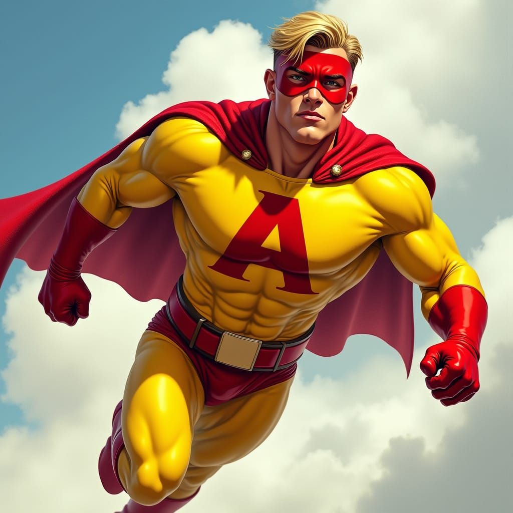 Flying Superhero in Comic Book Style