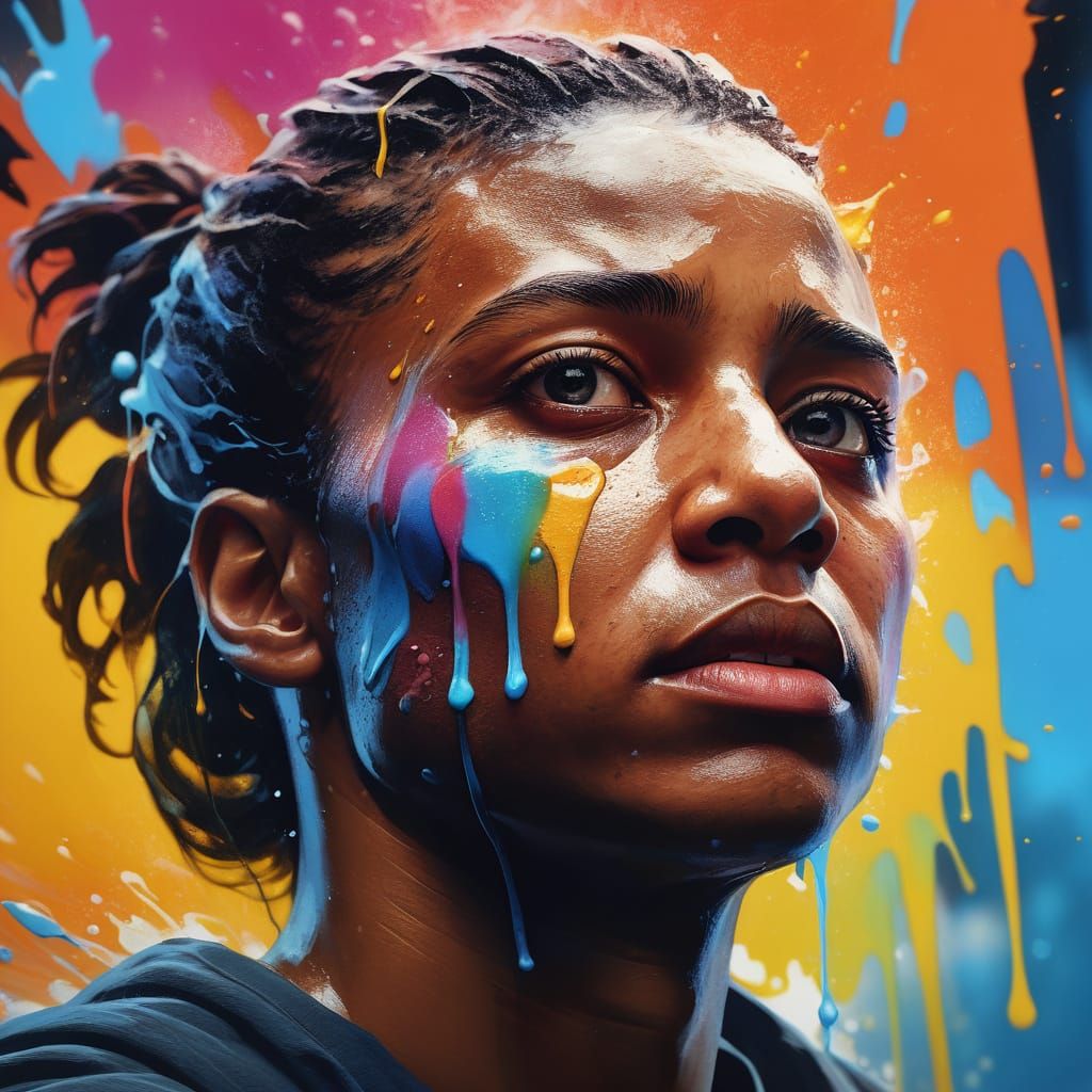 Courageous Hero in Vibrant, Hyperrealistic Splash Art