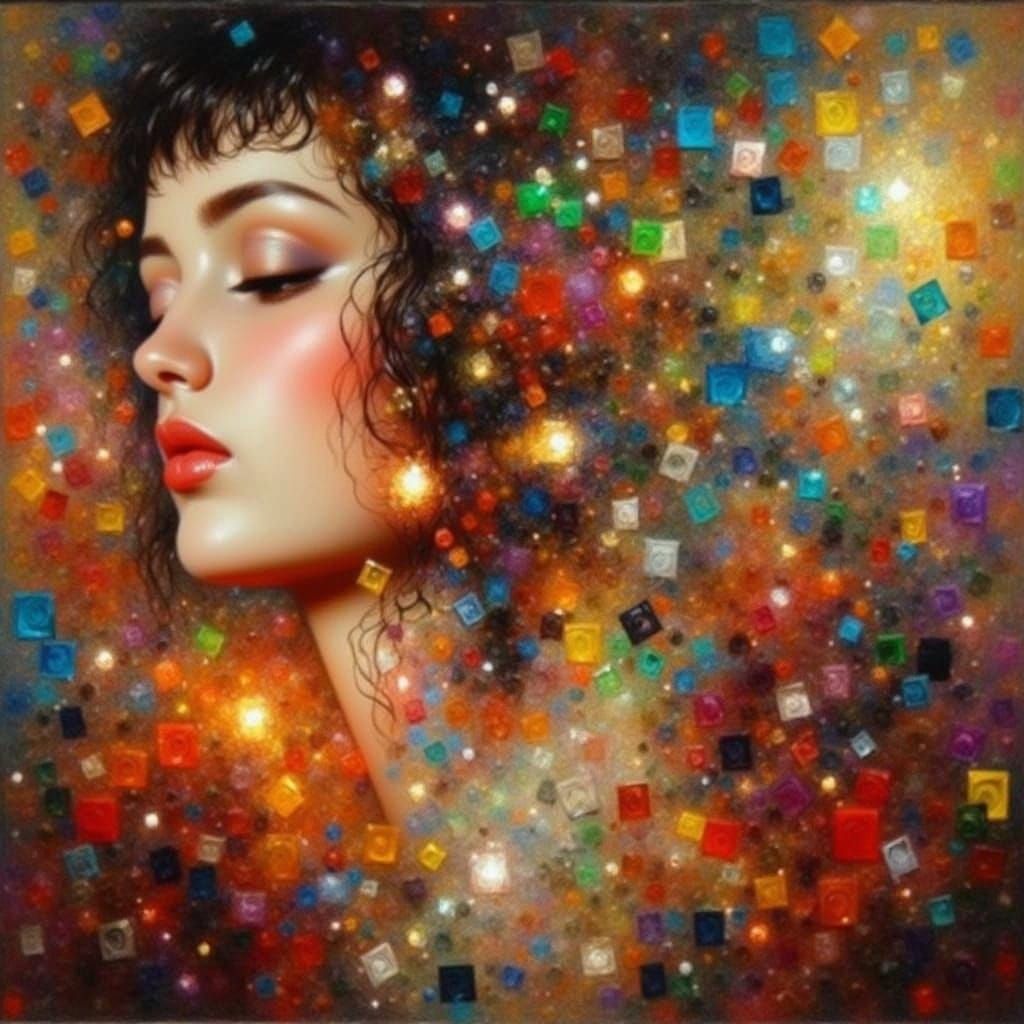 Woman with Golden Leaf Dust and Oil Effects