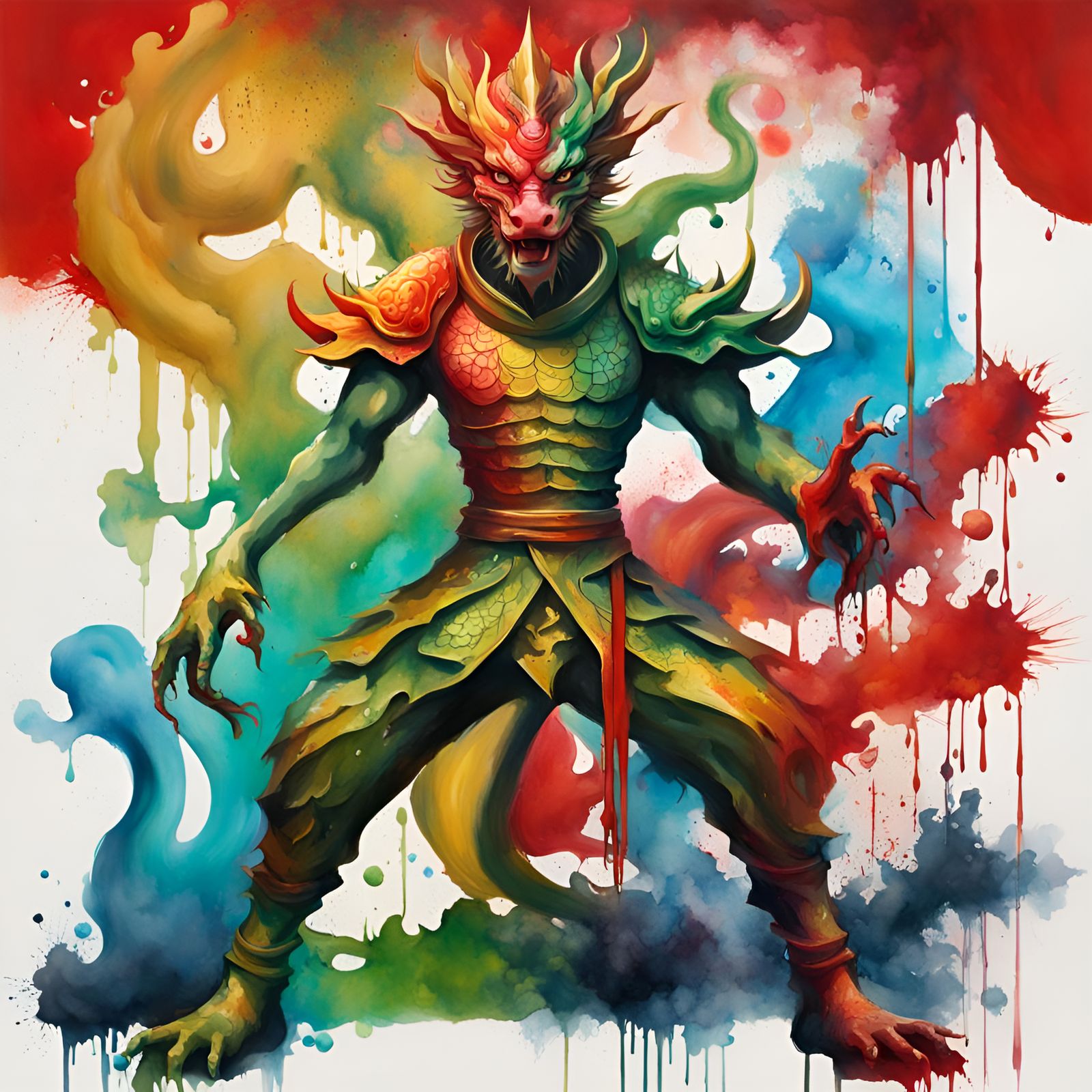 Chinese Dragon Person in Graffiti Watercolour Style