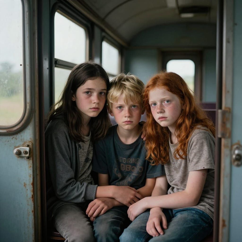 Orphaned Siblings Huddle in a Moving Boxcar