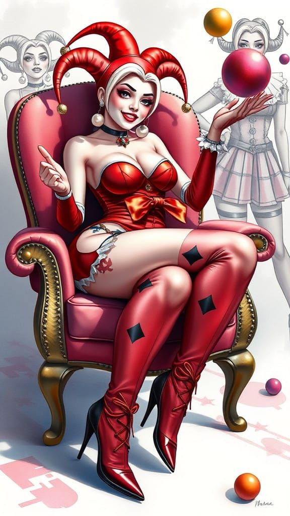 Sultry Pinup Goddess in Vibrant Jester's Delight