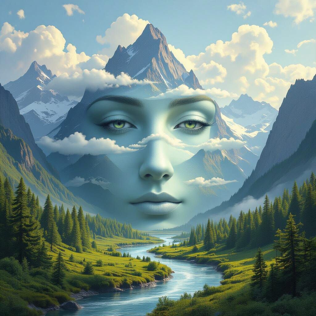 Surreal Landscape Morphing Into Human Face