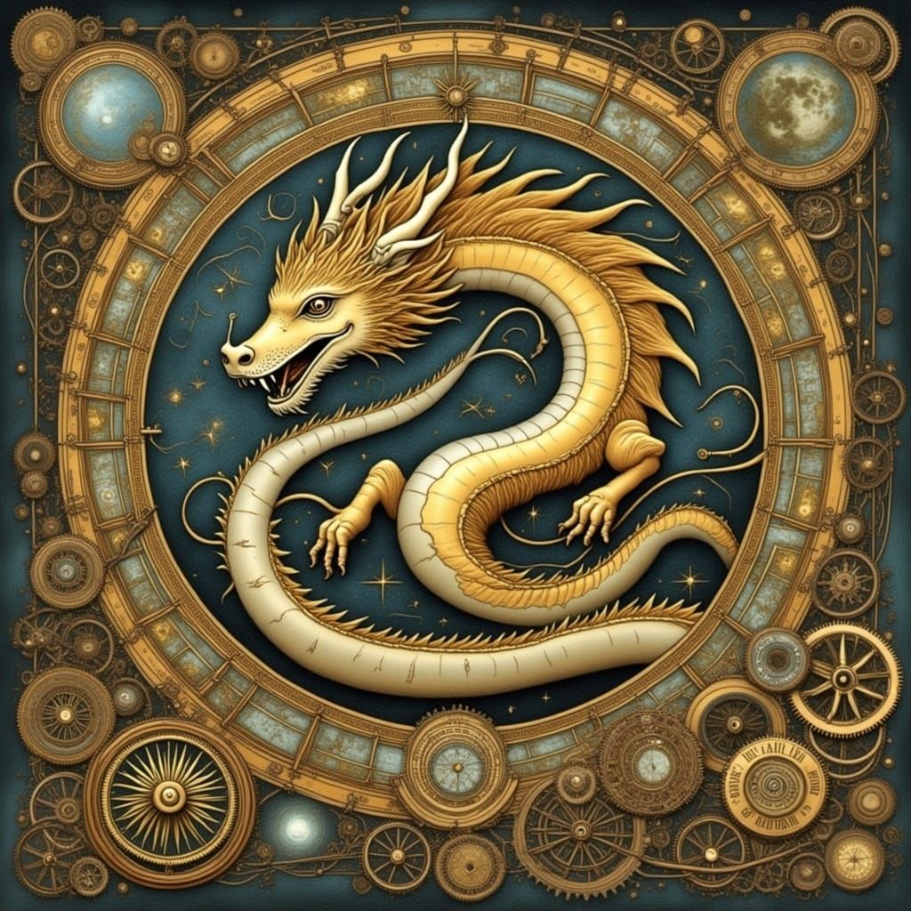 Mythical Moon Dragon with golden whimsical swirls Rocco, fra...
