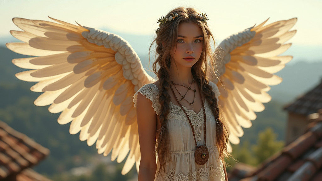 Boho Angel with Feather Wings in Digital Art