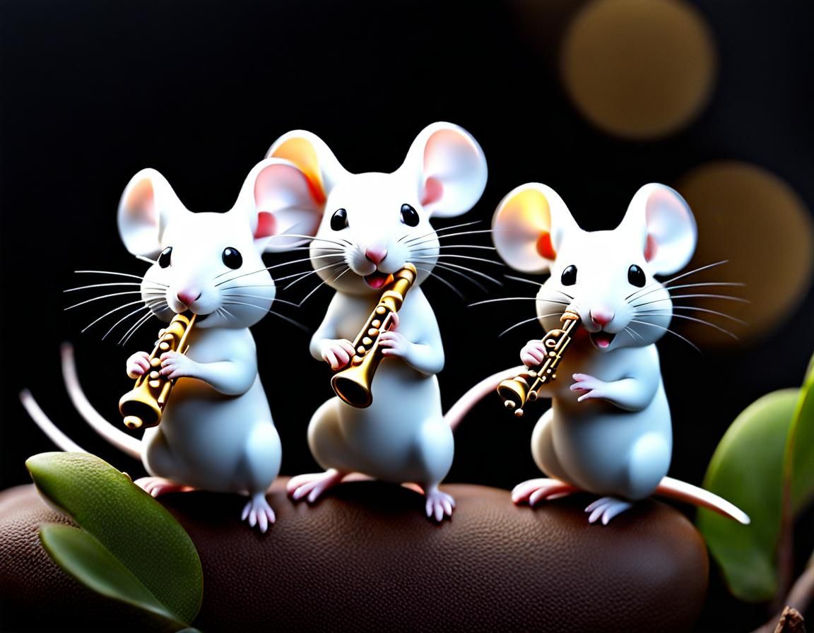 Cute White Mice Playing Flute