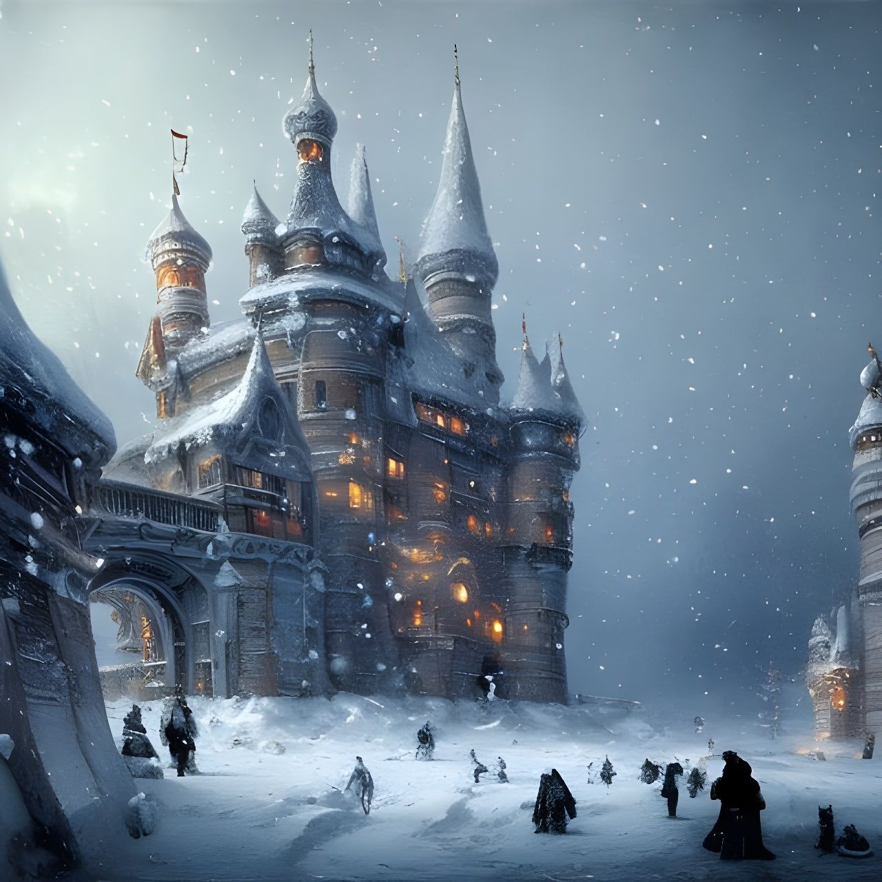 Ice Castle at North Pole: Hyperrealistic Silver Hues