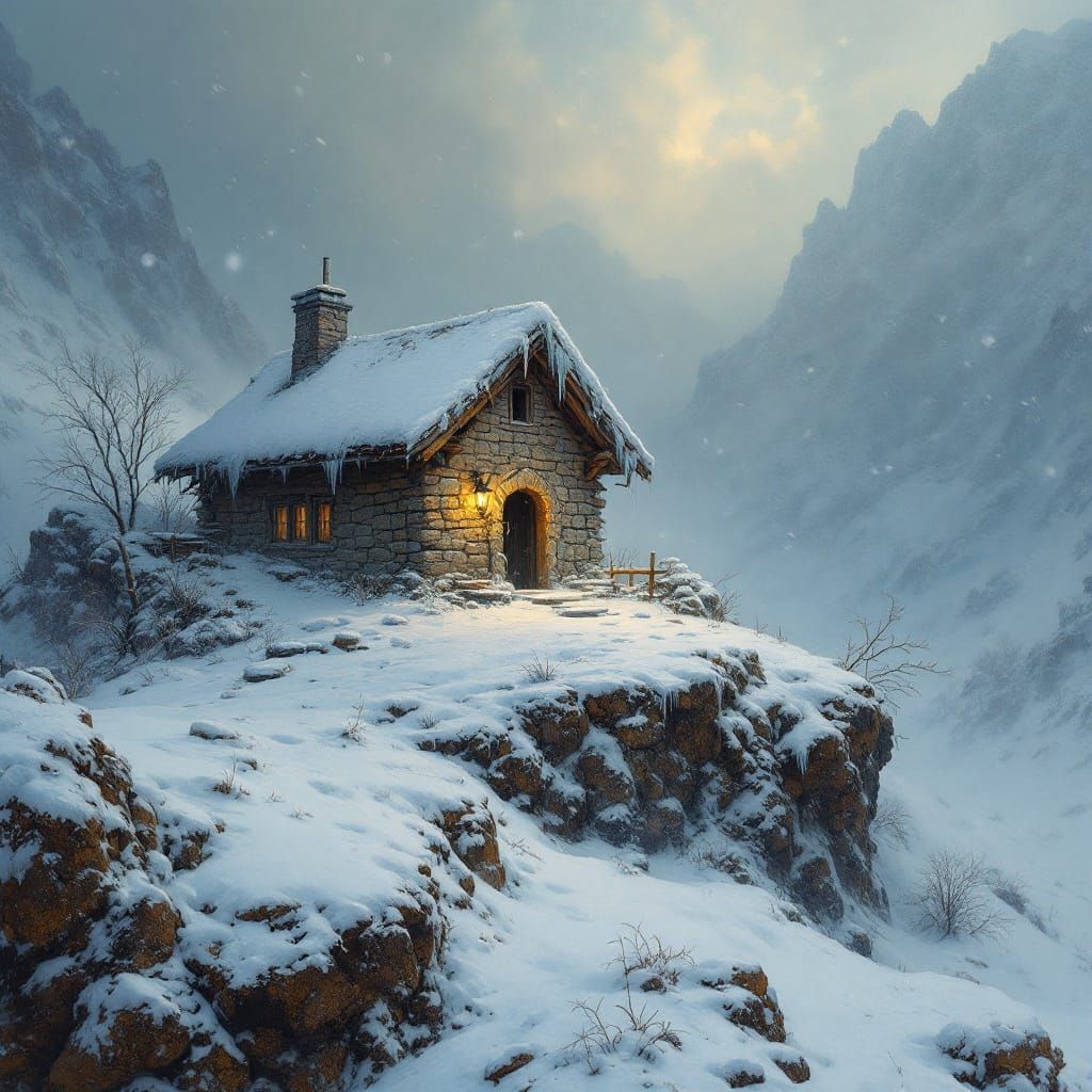 Snowy Mountain Cabin in Romantic Style