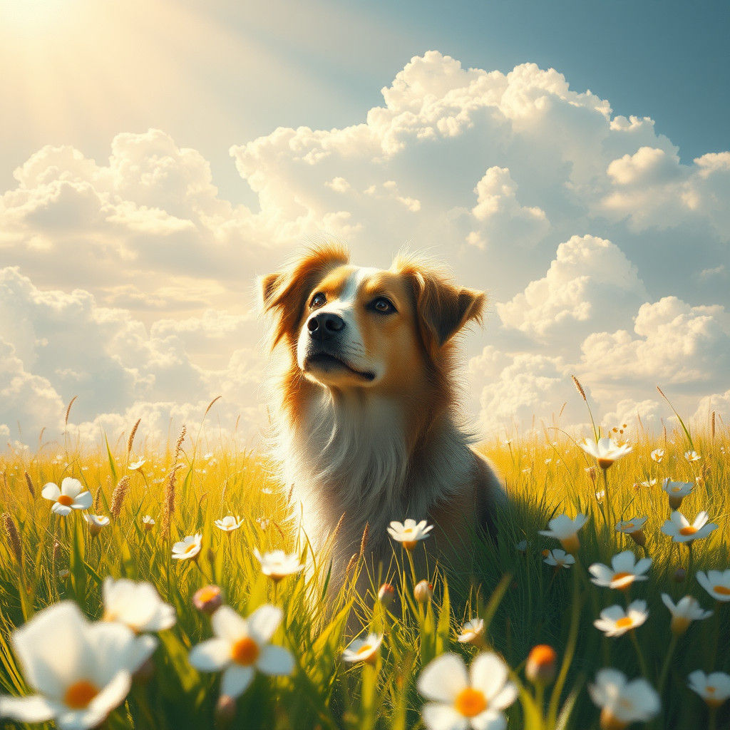 Dog in Meadow, Dreamy Impressionist Style