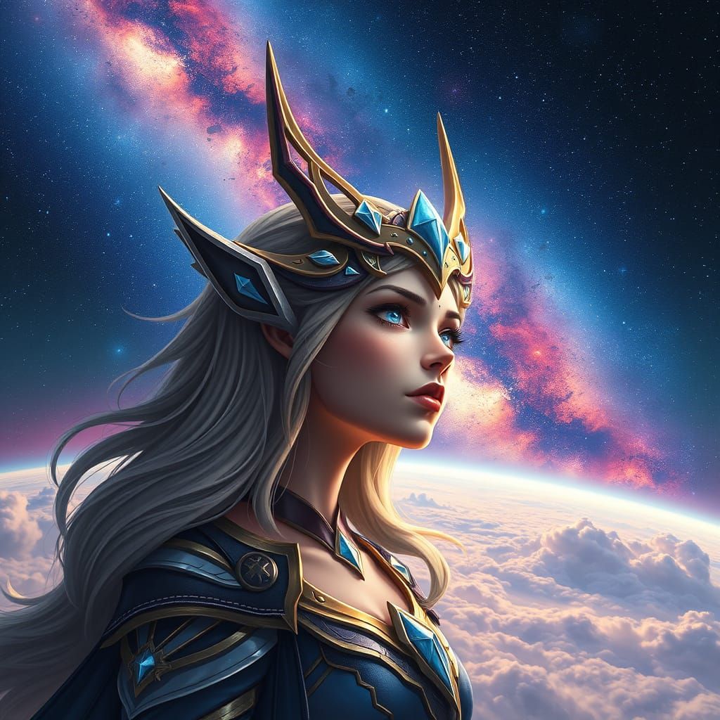 Celestial Goddess Xayah Shines Amidst the Starry Milky Way