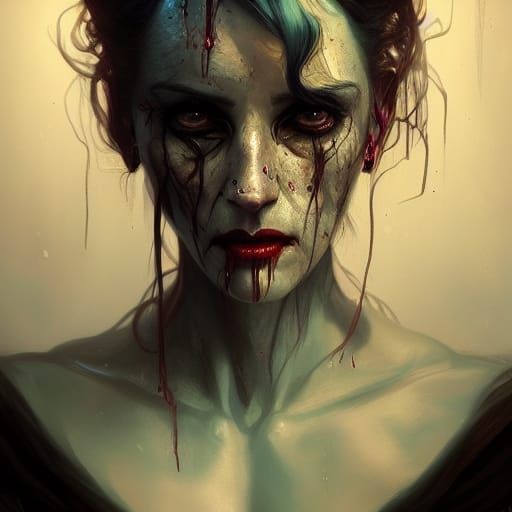 Scary Haunted Woman Portrait in Hyperdetailed Style