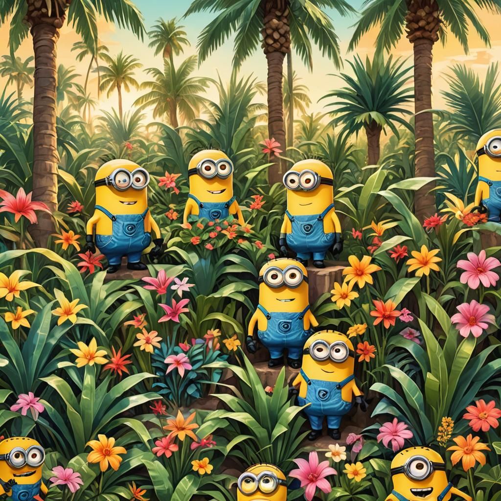 Minions' Tropical Getaway: Vibrant Digital Art
