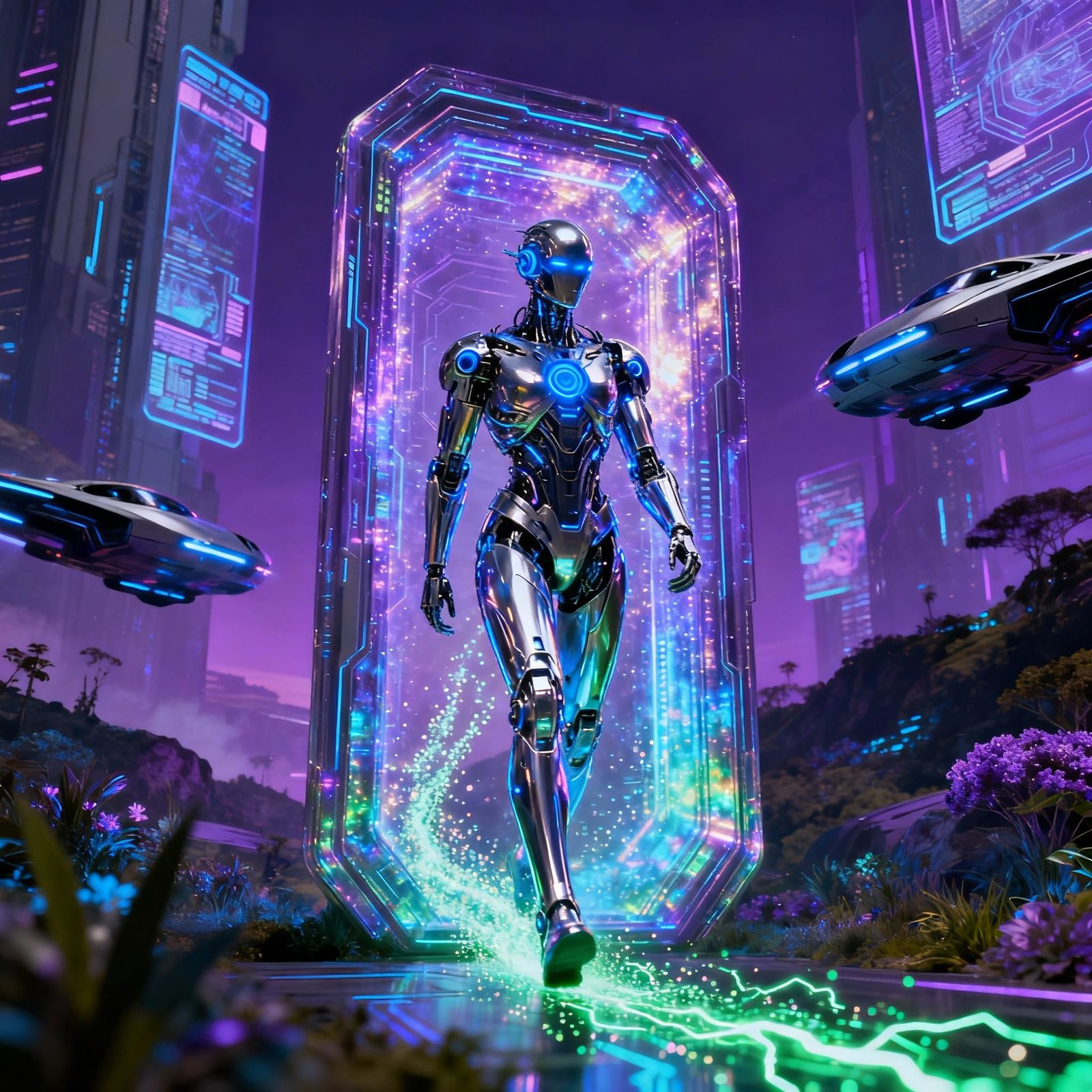 Cyborg Enters Futuristic Portal With Advanced Tech