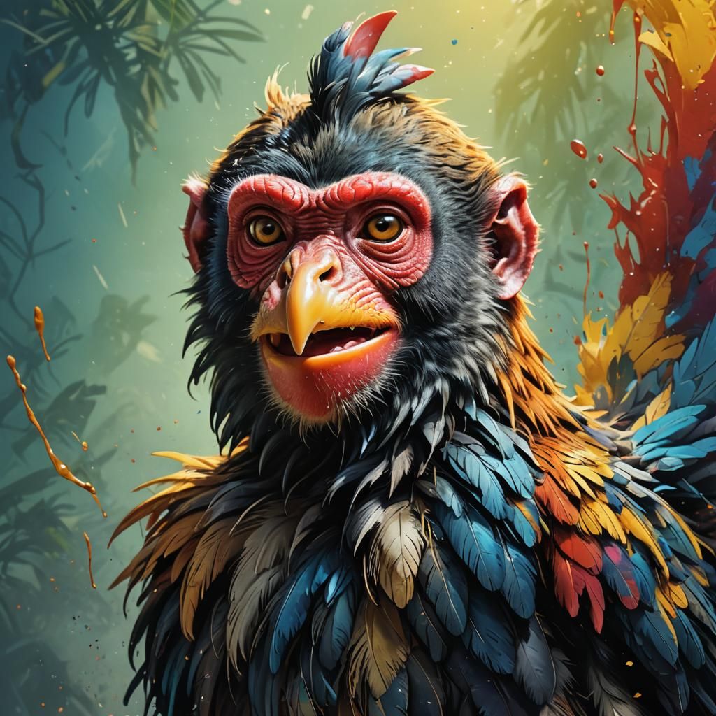 Hyperrealistic Chicken-Monkey Hybrid Concept Art