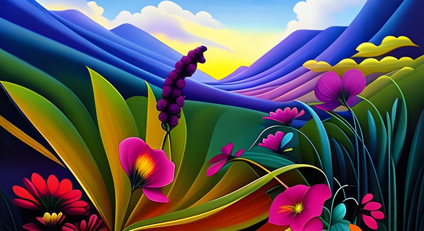 Giant Dancing Flowers in Ecstatic Sunset: Graffiti Art